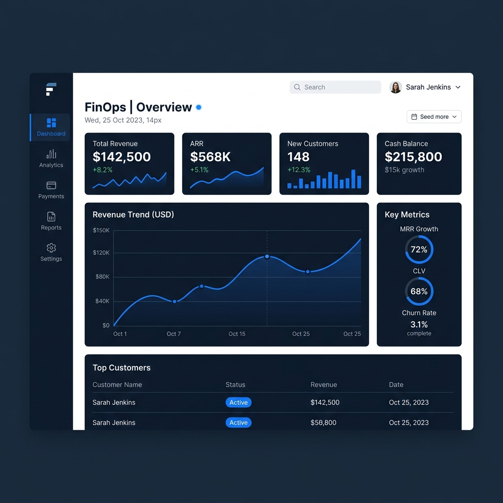 FinOps Weaving House logistics and shipping dashboard mockup